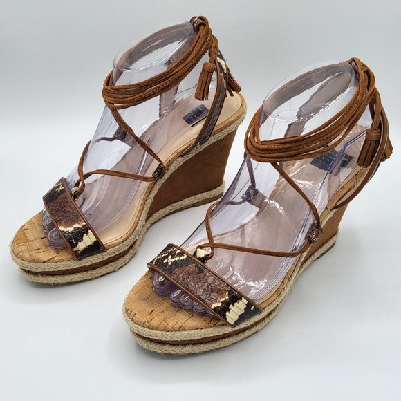 White House Black Market GINGER Wedge Ankle Wrap Strap Sandal SZ 8 - Picture 4 of 14